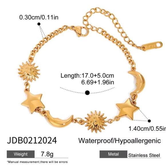 Gold Moon Star Sun Two Piece Chain Bracelet Set - Picture 9 of 10